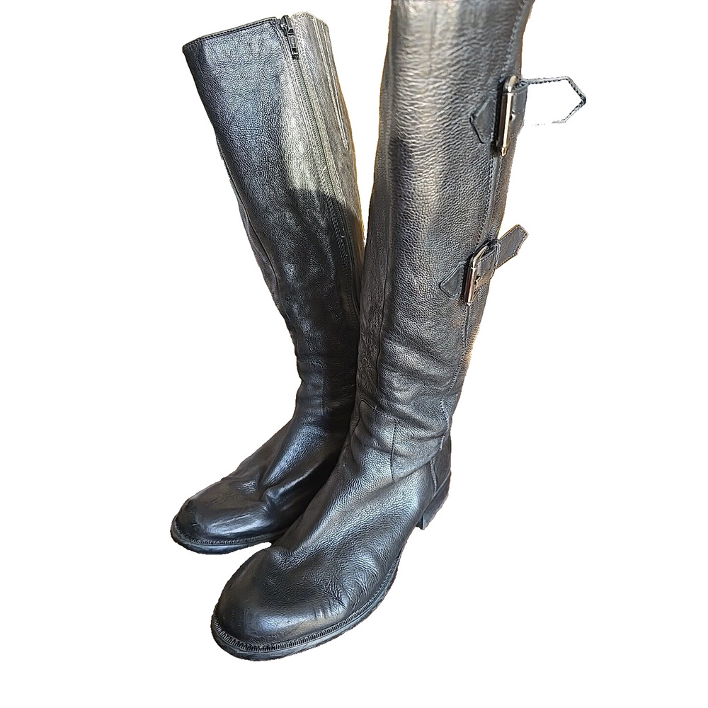 Clarks Mullin Spice Black Leather Side Zip Buckle Tall Riding Boots Womens Sz 7M